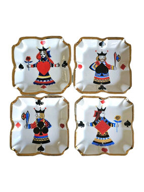 Vintage Mid-Century Playing Card Suit Porcelain Ashtrays – Collectible Set of 4